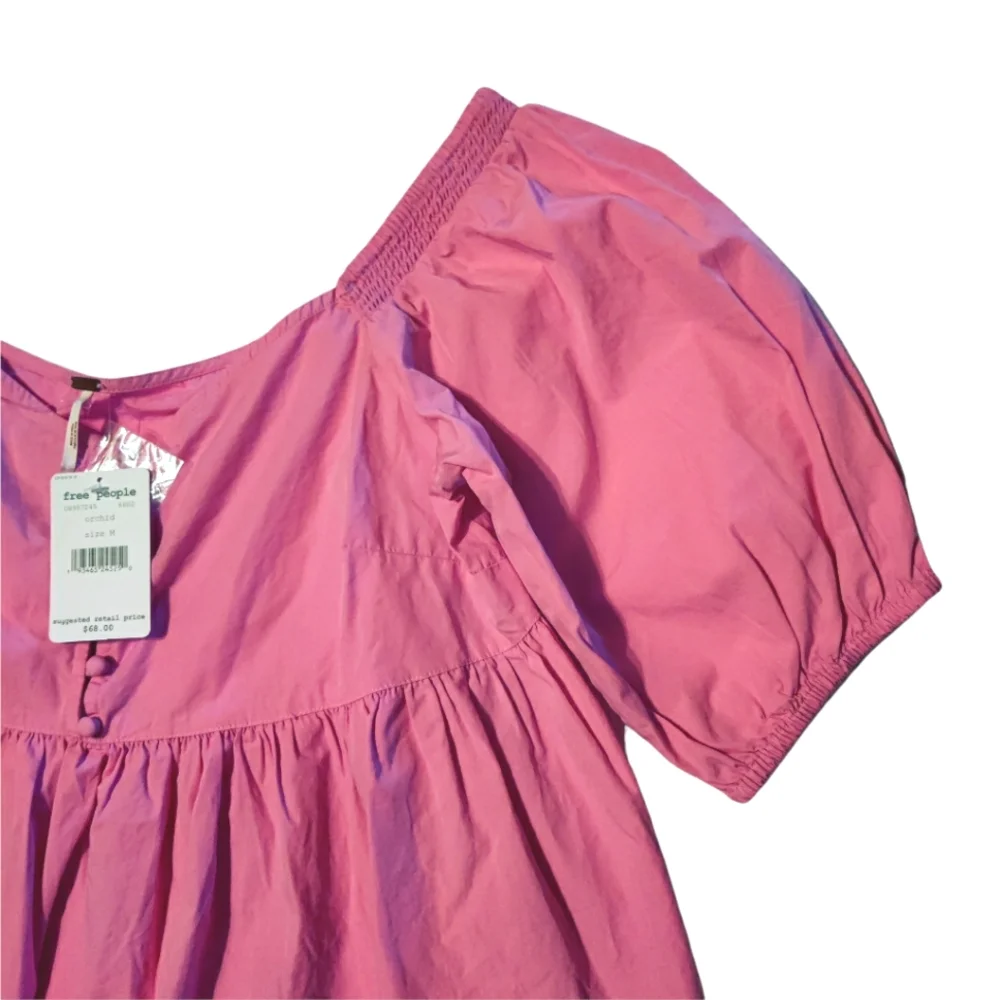 Free People Veronica Poplin Sweetheart Peplum Babydoll Puff Sleeve Blouse - Picture 9 of 15